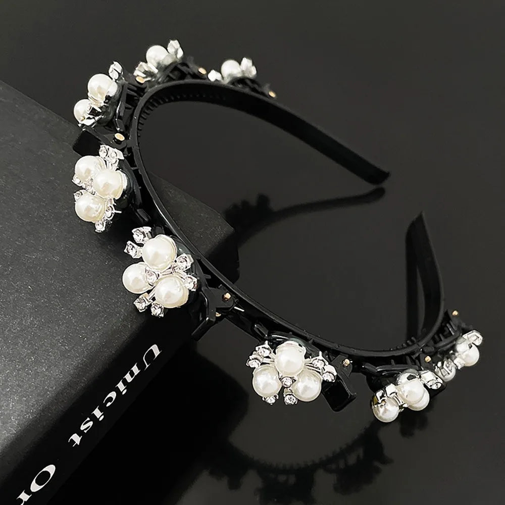 Rhinestone Pearl Flower Hair Braider Toothed Headband | Zircon Decorative Headband Axl Style 1