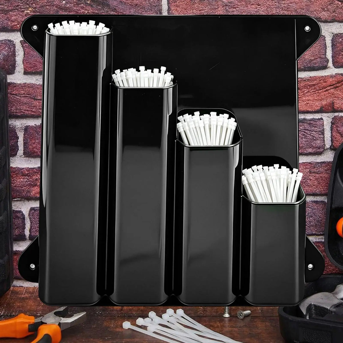 Wall-Mounted Zip Tie Organizer – 4-Pocket Aluminum Rack Wall Storage Rack Axl