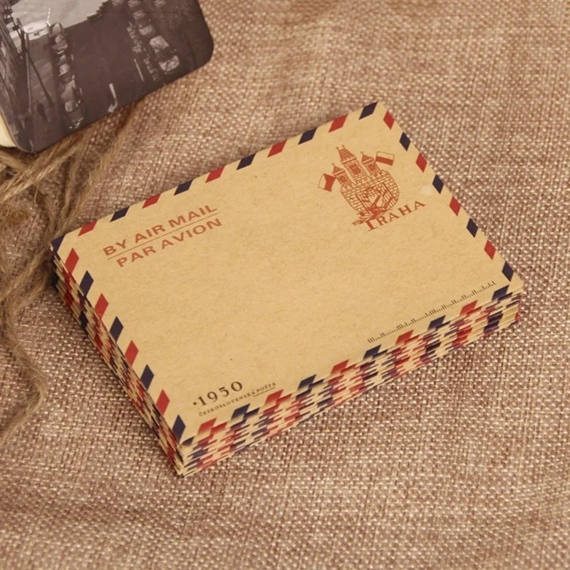 10-Pack Retro Kraft Mini Envelopes – Vintage Airmail Style Kraft Mini Envelopes Axl