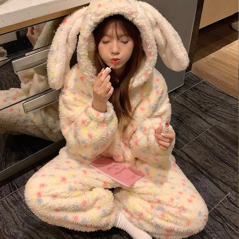 Women's Hooded Fleece Onesie Pajamas | Cartoon Print Sleepwear Fleece Onesie Pajamas Axl