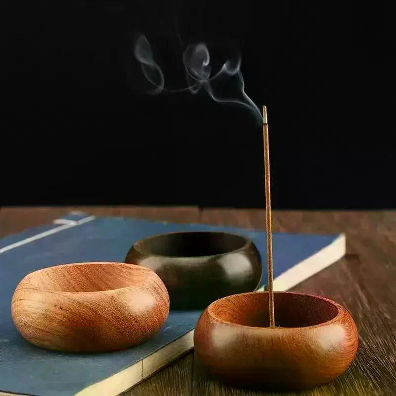Round Black Walnut Wood Incense Stick Holder – Agarwood Tray Incense Holder Axl