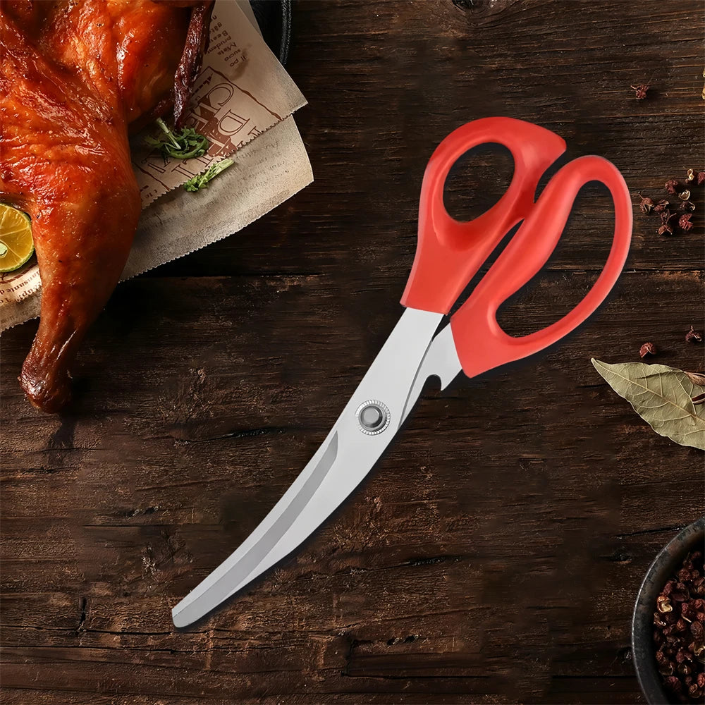 Korean BBQ Stainless Steel Kitchen Scissors | Non-Slip Food Shears Kitchen Scissors Axl Scissors-Red