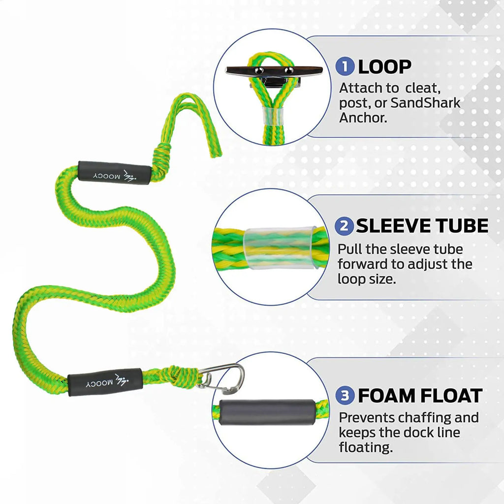 Elastic Bungee Dock Line with D-Ring Buckle | Boat Kayak Mooring Marine Mooring Rope Axl