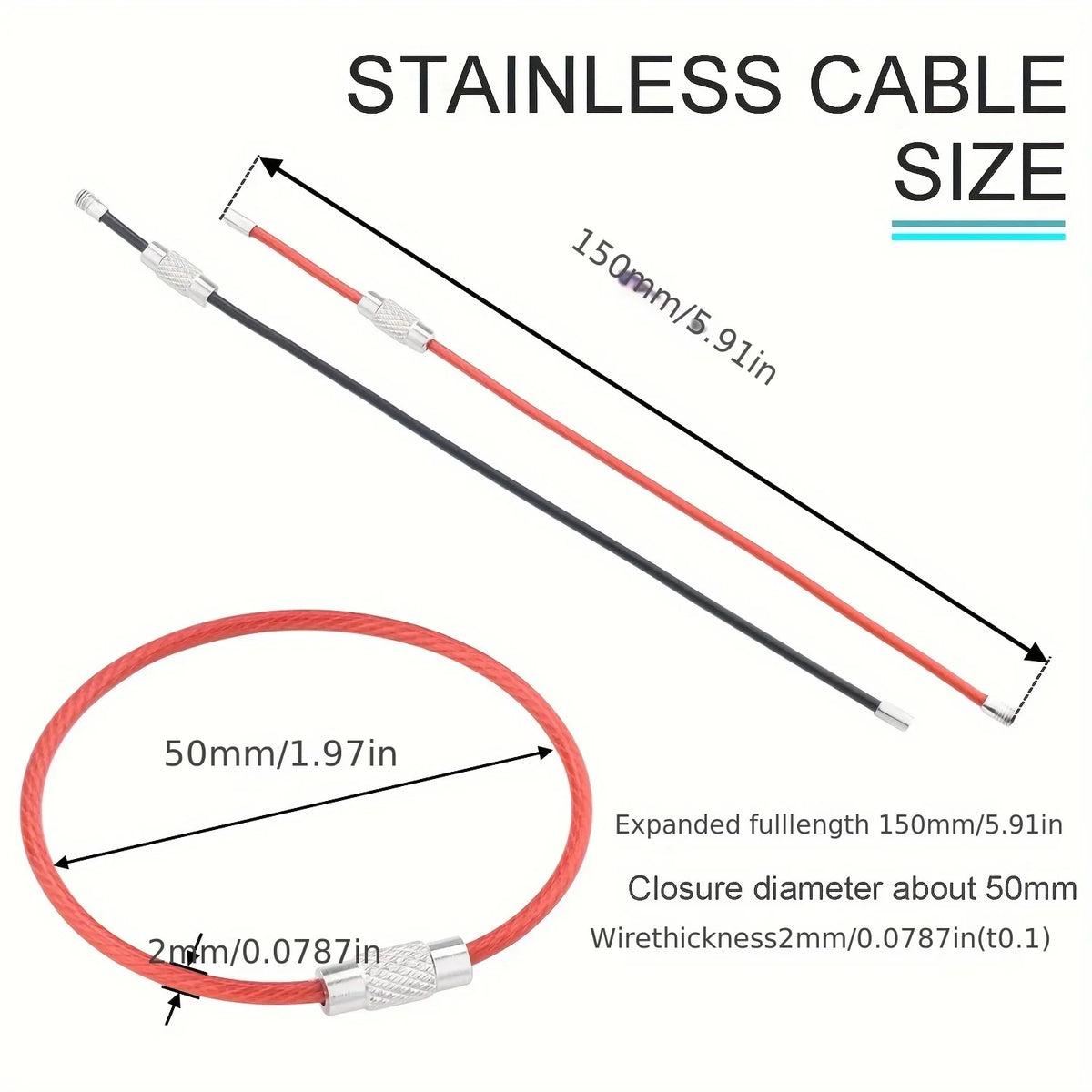 10-Pack Stainless Steel Cable Wire Keychains & Luggage Tag Loops Cable Wire Keychains Axl