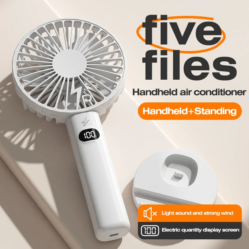 Portable Handheld Fan – 5-Speed LCD, Phone Holder & Powerbank Portable Personal Fan Axl