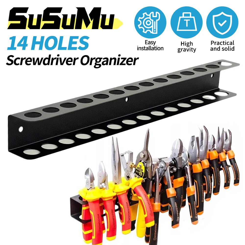 Wall-Mounted 14-Hole Screwdriver Organizer & Tool Storage Rack Tool Storage Rack Axl