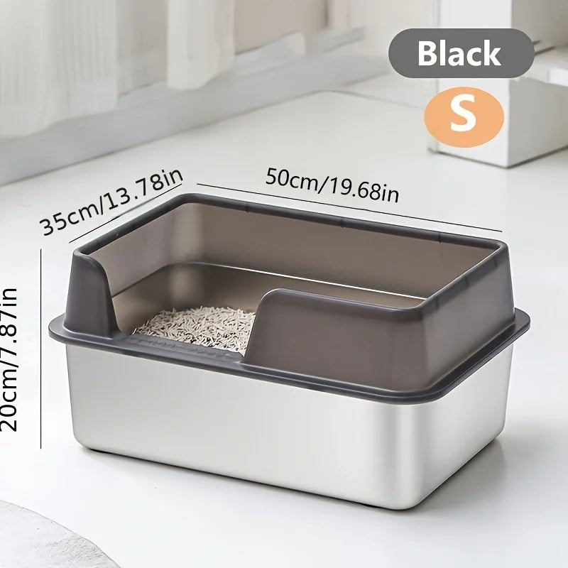 Extra Large Stainless Steel Cat Litter Box – High Wall & Lid Cat Litter Box Axl Black S