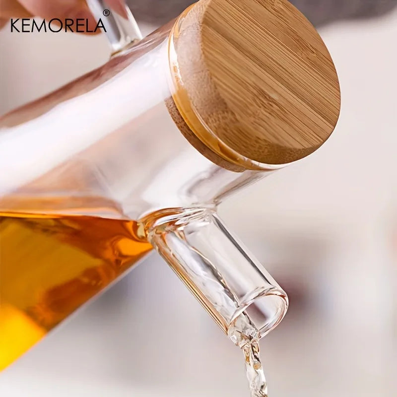 KEMORELA 900ml Glass Oil Bottle with Handle | PVC-Free Kitchen Glass Oil Dispenser Axl
