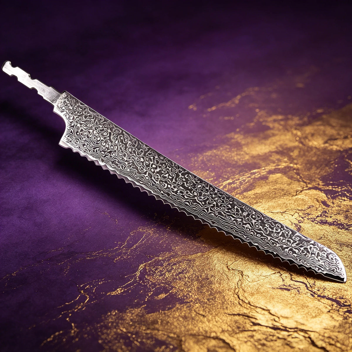 Damascus Steel Bread Knife Blank – Hand Forged DIY Blade Knife Blank Blade Axl