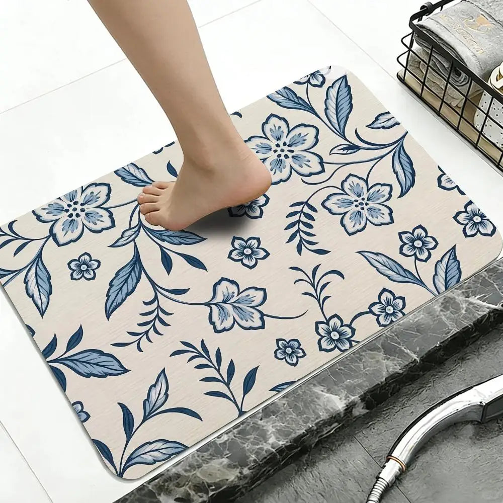 Portuguese Blue Tile Diatomite Bath Mat | Quick Dry Non-Slip Diatomite Bath Mat Axl