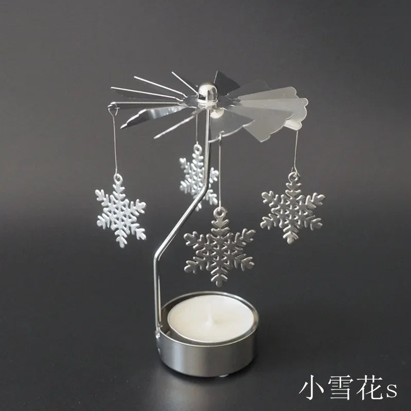Spinning Metal Carousel Tea Light Candle Holder | Xmas Decor Candle Holder Axl snowflake