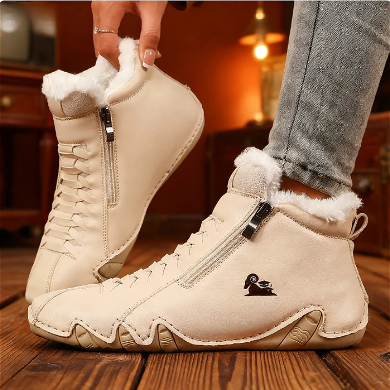 Women's Winter Fur Lined High-Top Sneakers | Side Zipper Winter High-Top Sneakers Axl 36 Beige