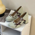 Women's Vintage Mary Jane Pumps – Butterfly-Knot Square Heel Mary Jane Pumps Axl Green 35