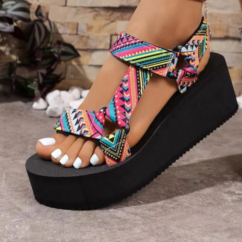 Women's Wedge Platform Sandals – Open Toe Summer Beach Wedge Platform Sandals Axl Multicolor 41