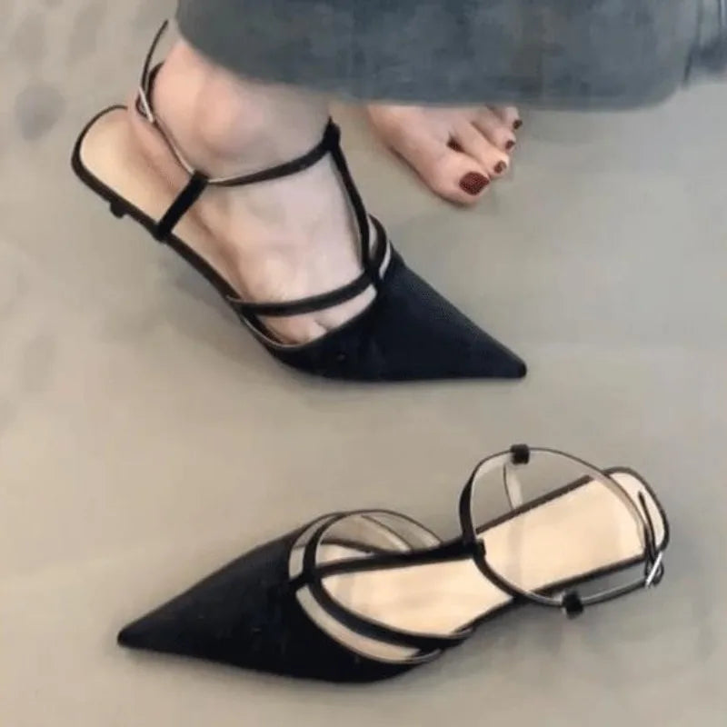 Women's Pointed Toe High Heel Mule Sandals – Satin Upper High Heel Mule Sandals Axl
