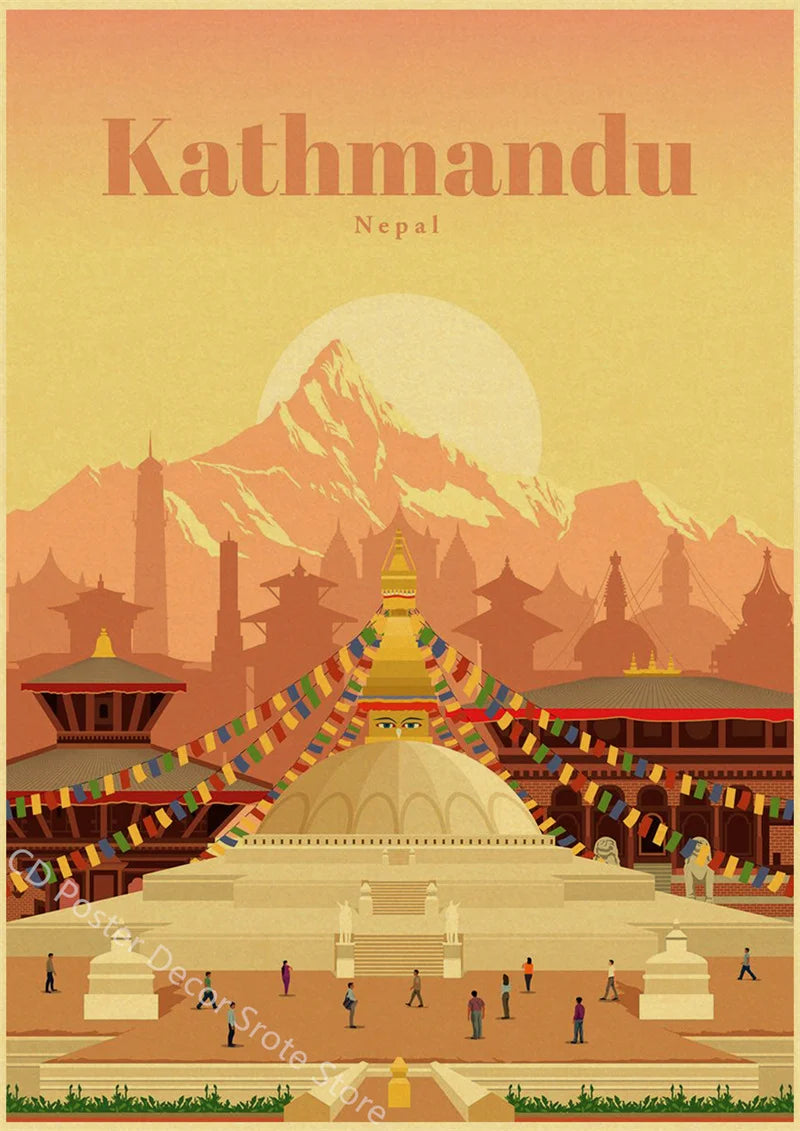 World Cities Retro Travel Poster – Rome Paris Sydney Dubai Art