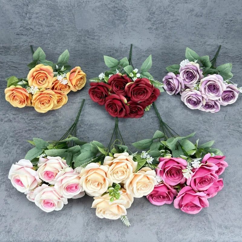 Artificial 7-Head Rose Bouquet | Faux Silk Roses for Weddings Artificial Flower Bouquet Axl
