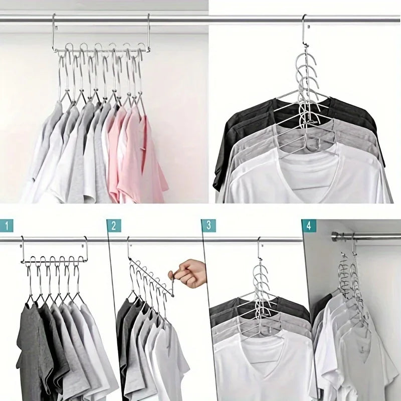 Stainless Steel Cascading Hangers 12-Slot | 2 or 4 Pack Closet Organizer Hangers Axl
