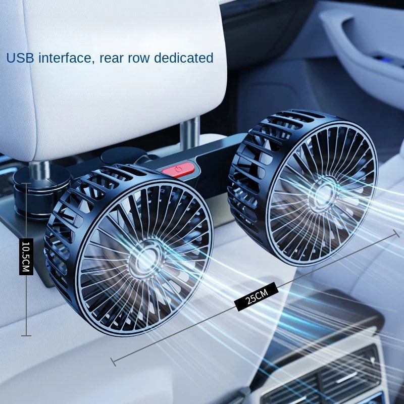 3-Speed USB Car Seat Cooling Fan – Dual Head 360° Rotation Car Seat Fan Axl
