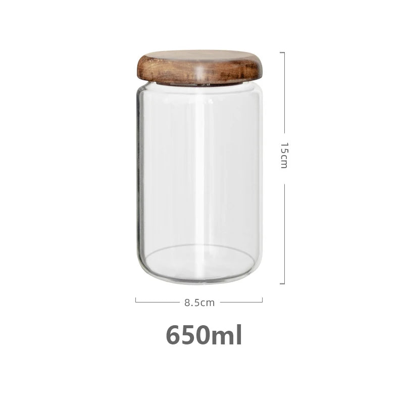 KEMORELA Glass Storage Jar with Acacia Wood Lid | Airtight Canister Glass Storage Jar Axl L