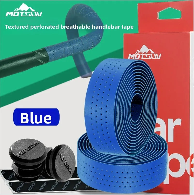 Rubber Bike Handlebar Tape – Perforated Non-Slip Road Cycling Handlebar Tape Axl Blue
