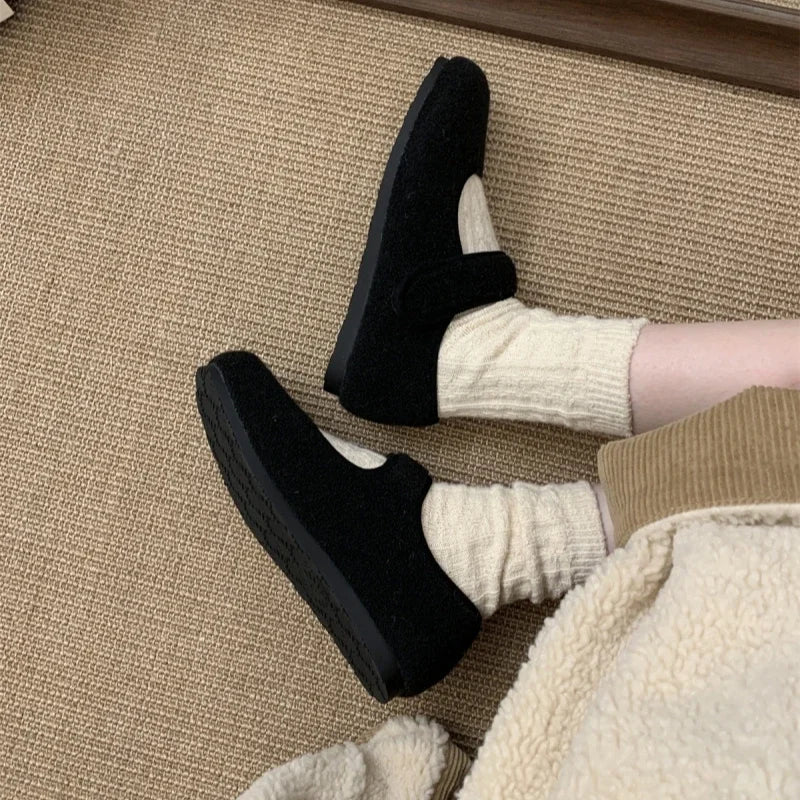 Women's Plush-Lined Cotton Flat Shoes – Warm Mary Janes Women's Flat Shoes Axl