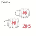 Glass Pumpkin Coffee Mugs with Pink Bows & Handles | 1-2 Pack Glass Coffee Mug Axl 2PCS 250ML