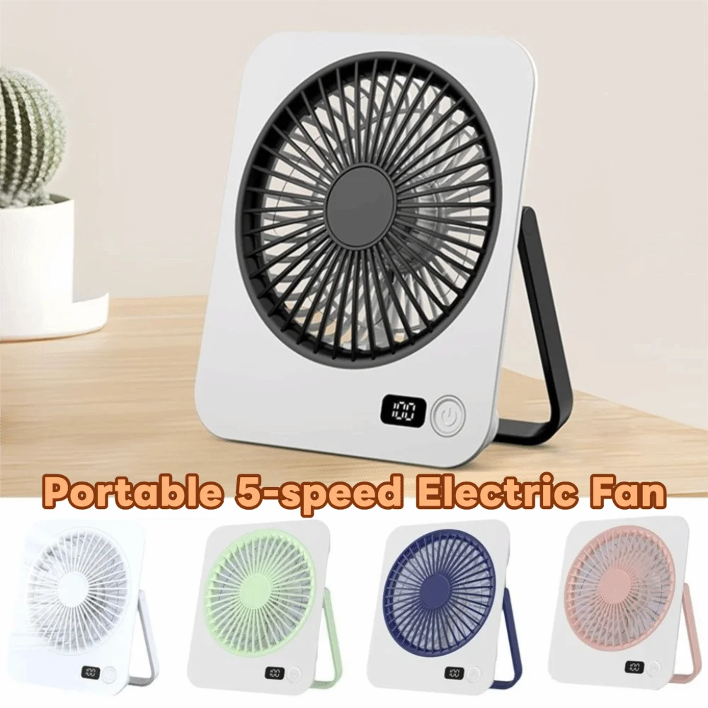 USB Rechargeable Foldable Desk Fan – 5-Speed LED Silent Fan Portable Desk Fan Axl