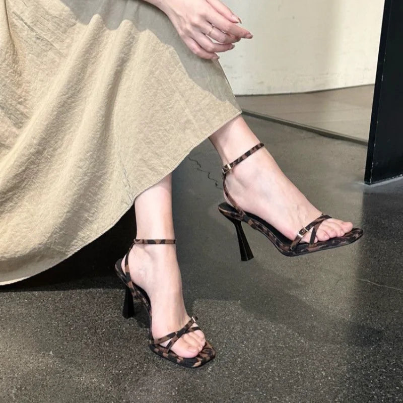 Women's Buckle Ankle Strap High Heel Sandals – Square Open Toe High Heel Sandals Axl