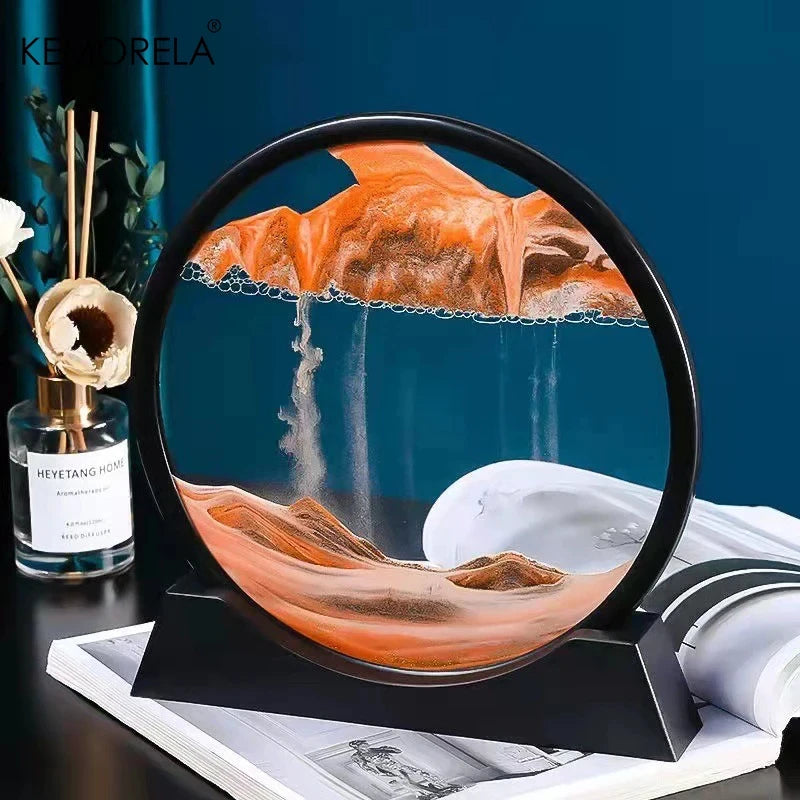 3D Moving Sand Art Picture – 18.5cm Round Glass Ocean Sandscape Sand Art Decor Axl