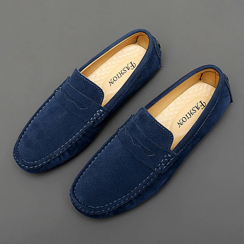 Men's Suede Leather Slip-On Loafers – Casual Flat Shoes Men's Loafers Axl