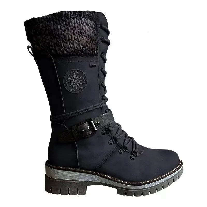Women's Winter Lace-Up Mid-Calf Boots | Low Wedge Snow Boot Women's Winter Boots Axl black 39