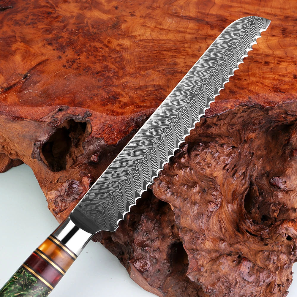 XITUO 8-Inch Damascus Steel Serrated Bread Knife – Sourdough Serrated Bread Knife Axl