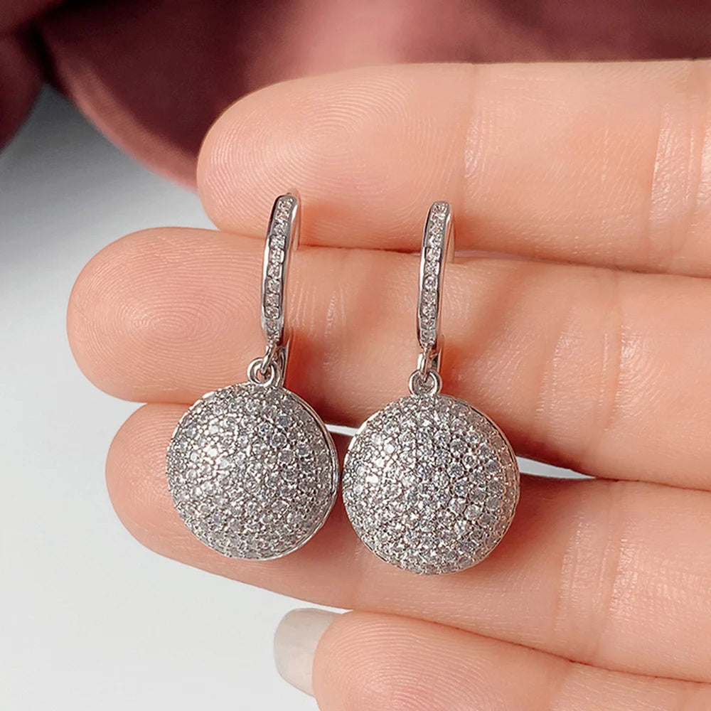 Huitan Silver CZ Round Dangle Earrings for Women | Drop Earrings Drop Dangle Earrings Axl