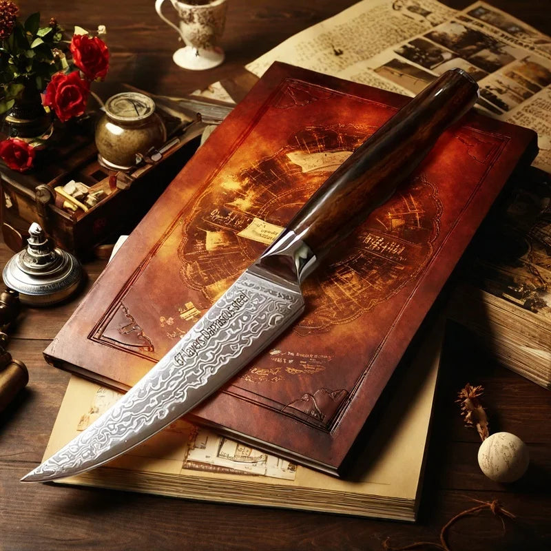 Damascus Steel VG10 Steak Knife – 67-Layer Ebony Handle Damascus Kitchen Knife Axl