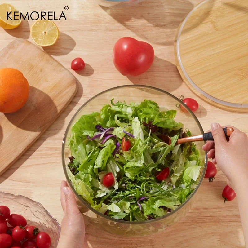 KEMORELA Large Clear Glass Salad Bowl | Microwave Safe Glass Salad Bowl Axl