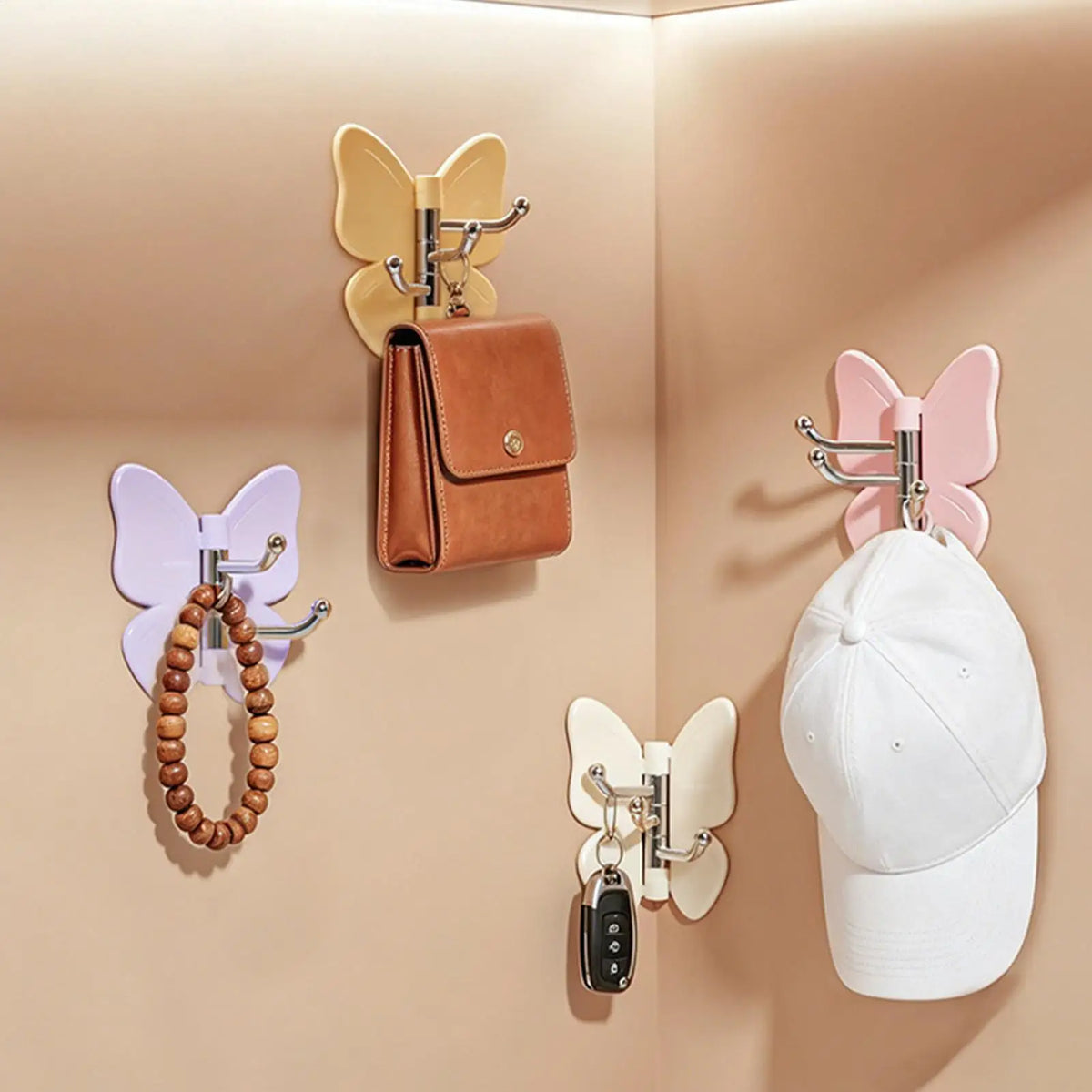 Decorative Butterfly Triple Wall Hooks – Self Adhesive No-Drill Decorative Wall Hooks Axl
