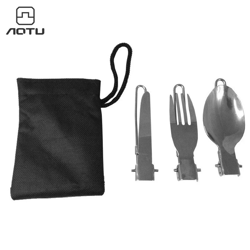 3-in-1 Folding Camping Cutlery Set | Stainless Steel Travel Kit Folding Camping Cutlery Axl