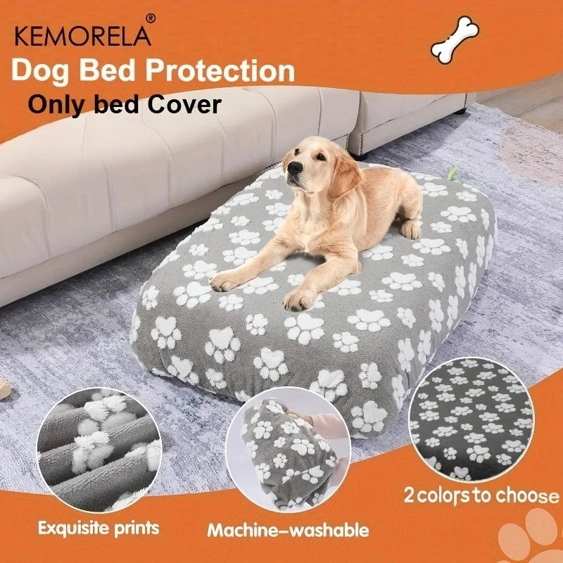 KEMORELA Plush Dog Bed Cover | Cartoon Footprints S–XL Dog Bed Cover Axl Light Gray L