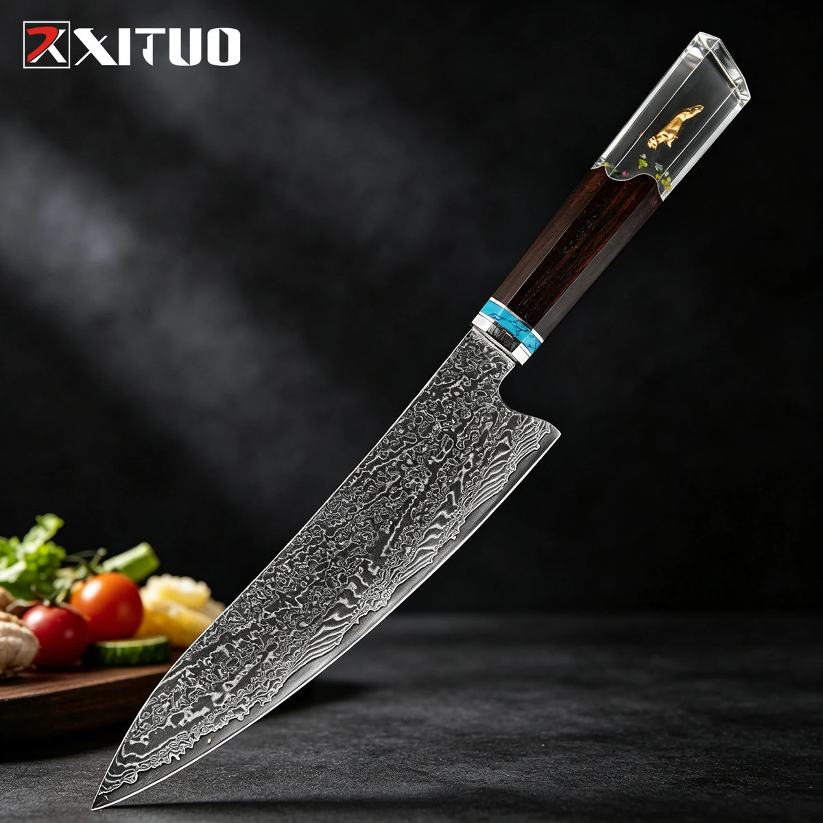 XITUO 8-Pc Damascus Steel Chef Knife Set | Resin Handle Chef Knife Set Axl Chef Knife