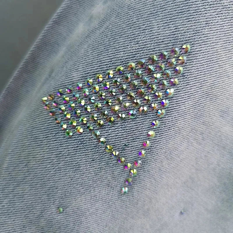 Women's Rhinestone Loose Denim Jeans Light Blue Plus Size S-5XL Women's Denim Jeans Axl