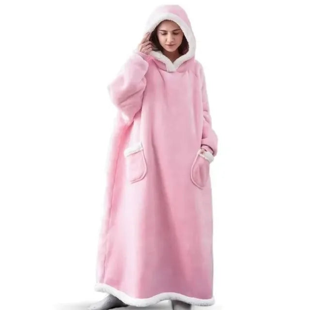 Oversized Flannel Blanket Hoodie – Fleece Pullover Robe Fleece Blanket Robe Axl Pink L