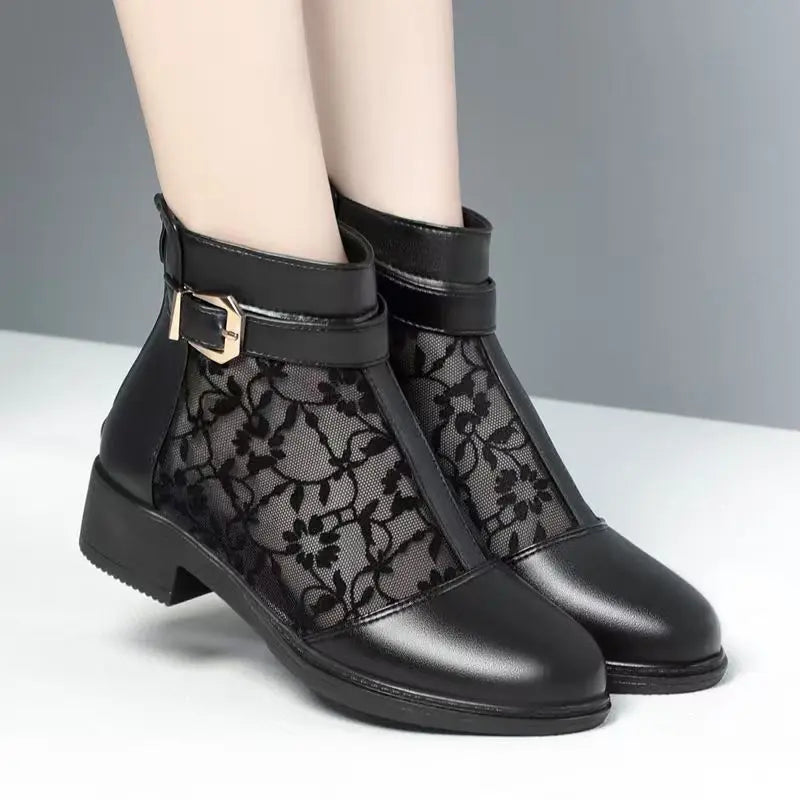 Lorilury Women's Mesh Ankle Boots – Floral Low Heel Booties Women's Ankle Boots Axl