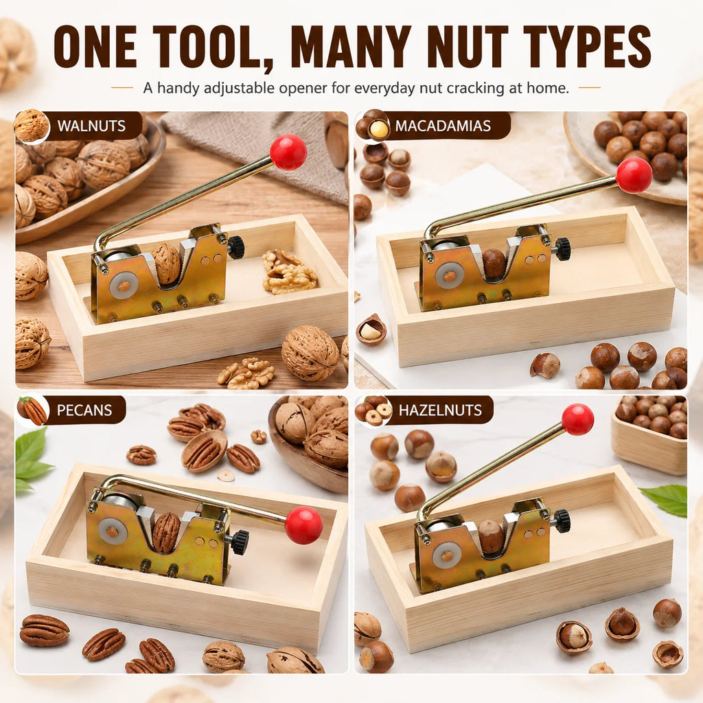 Heavy Duty Adjustable Nut Cracker with Wooden Base | Manual Tool Manual Nut Cracker Axl