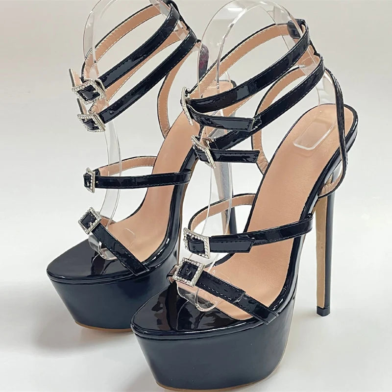Women's Platform Stiletto Sandals – Open Toe Buckle High Heels Platform Stiletto Sandals Axl Black 36