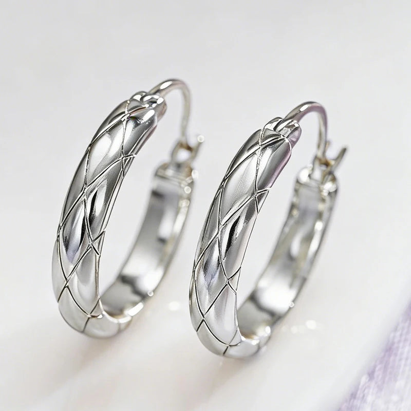 Huitan Glossy Grid Hoop Earrings – Geometric Fashion Jewelry Hoop Earrings Axl