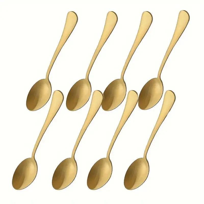 8-Piece Gold Stainless Steel Coffee & Tea Spoons Set Flatware Spoon Set Axl
