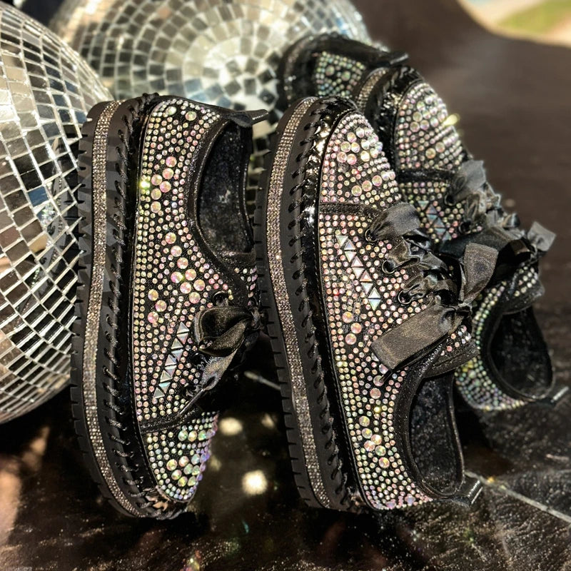 Women's Rhinestone Flat Sneakers – Luxury Casual Trainers Flat Sneakers Axl black 41