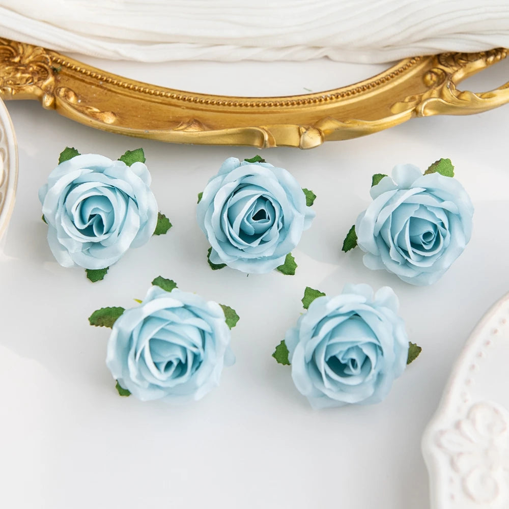 Silk Rose Heads for Weddings, Wreaths & DIY Crafts – 20/40 Pcs Artificial Silk Flowers Axl Blue 40 pcs