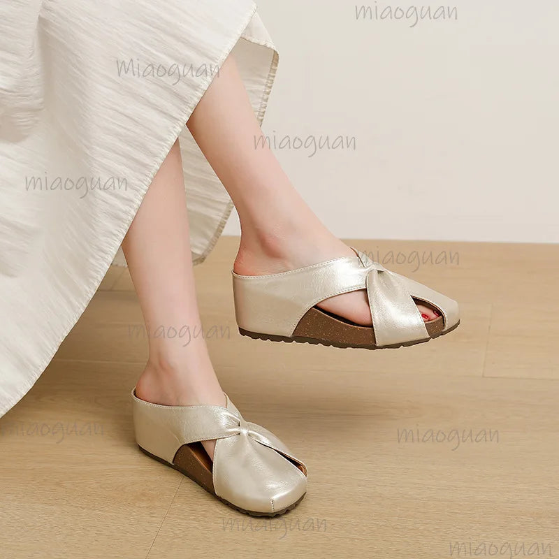 Women's Cross Strap Wedge Slippers – Closed-Toe Slip-On Wedge Sandals Axl
